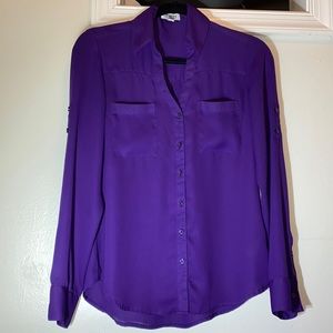 Express Women’s Size XS Sheer Portofino Shirt w/ Convertible Sleeves. EUC